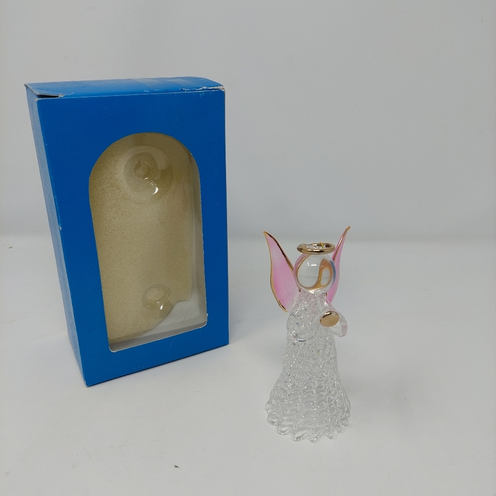 Vintage Angel Spun Glass Christmas Ornament Pink Wings Delicate Glass Skirt
